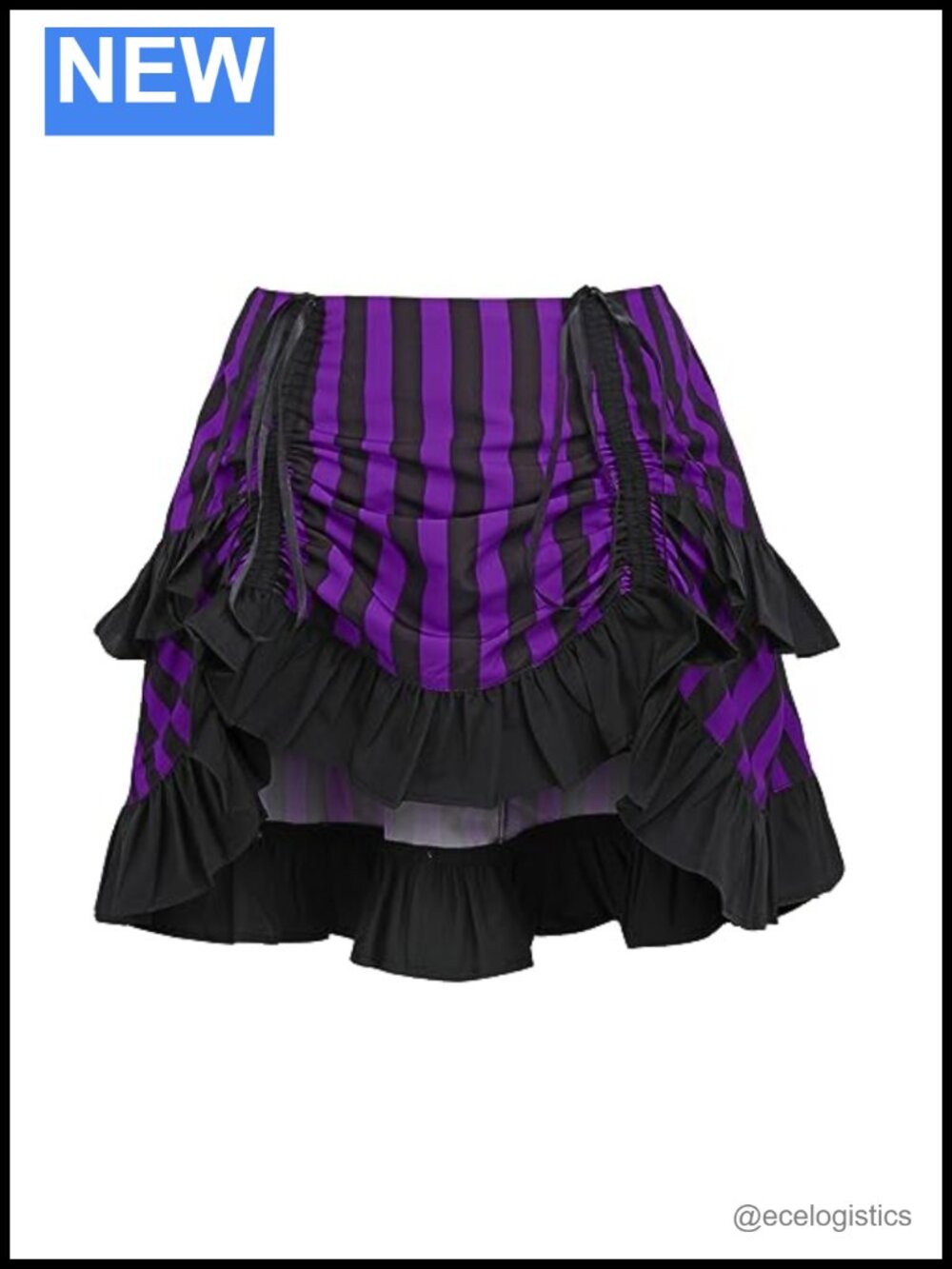 Striped Ruched Bustle Skirt Cosplay Dance Skirt Elastic Waist